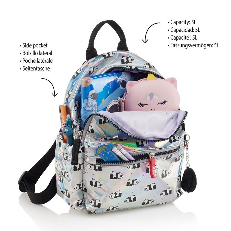Back2Fun Mini Mochila Holográfica Panda 26Cm - Imagem 1