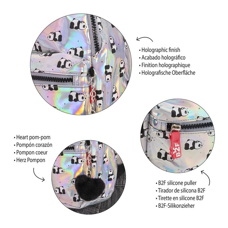 Back2Fun Mini Mochila Holográfica Panda 26Cm - Imagem 2