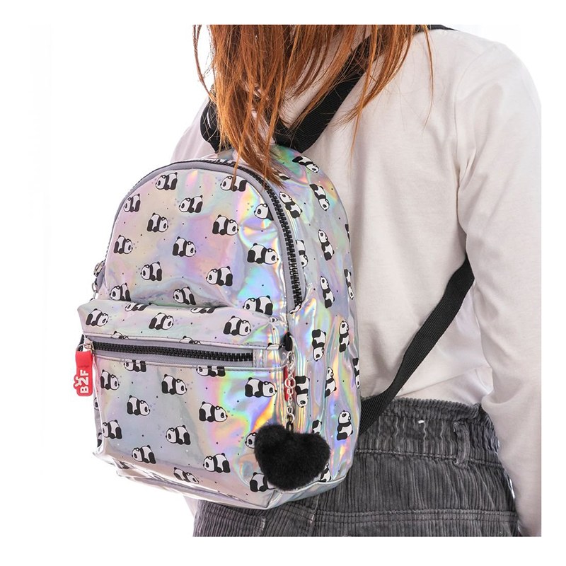 Back2Fun Mini Mochila Holográfica Panda 26Cm - Imagem 3