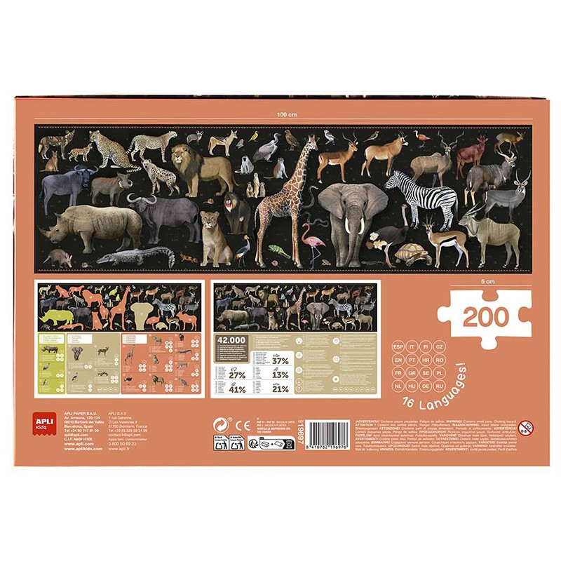 Puzzle 200p Animais da Savana em Perigo - Imagem 1