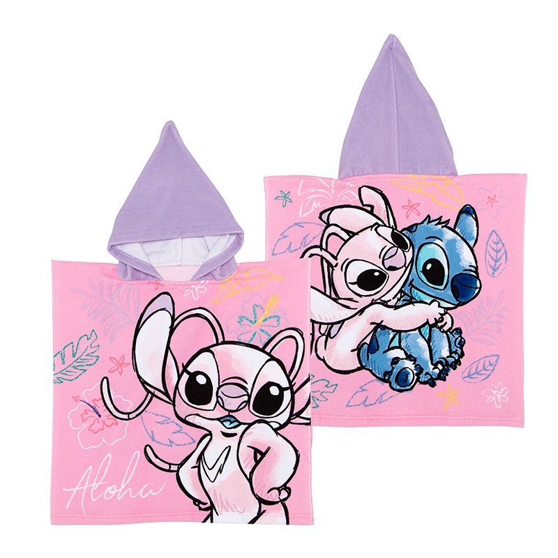 Stitch Poncho Microfibra Stitch y Angel