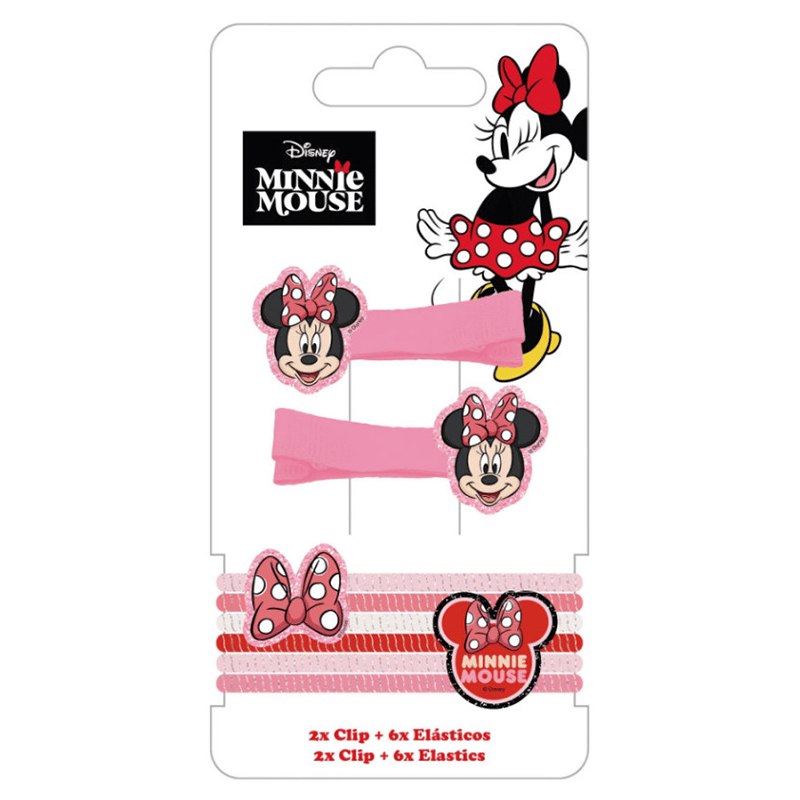 Minnie Set 2 Clips y 6 Gomas para el Cabello
