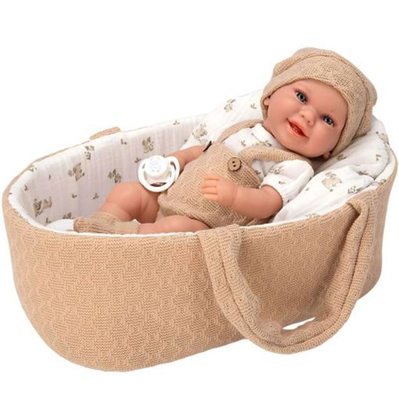 Boneca Arias Elegance Babyto com Moisés Castanho 33 cm