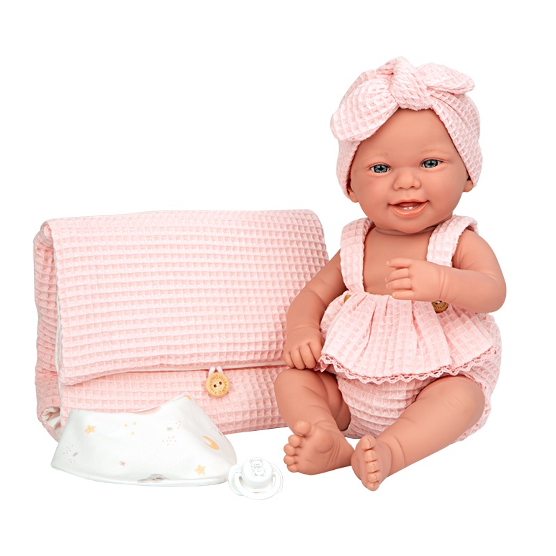 Boneca Elegance Zoe Rosa com Muda Fraldas e Babete 42cm JOGUIBA