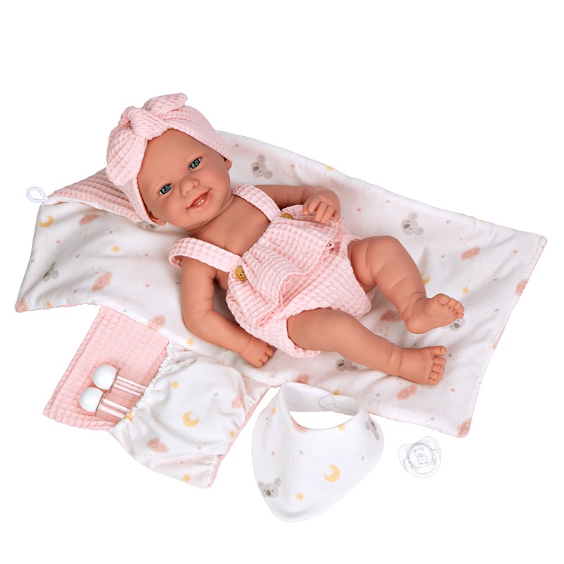 Boneca Elegance Zoe Rosa com Muda Fraldas e Babete 42cm - Imagem 1