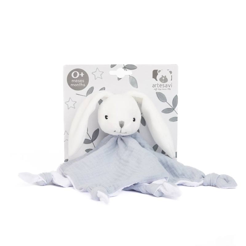 Doudou Coelhinho Musselina Azul 25cm