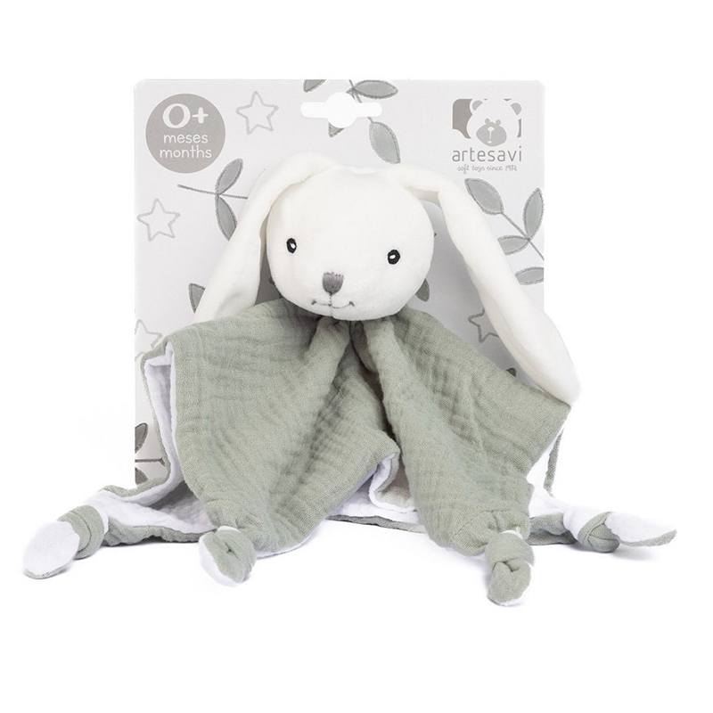 Doudou Coelhinho Musselina Verde 25cm