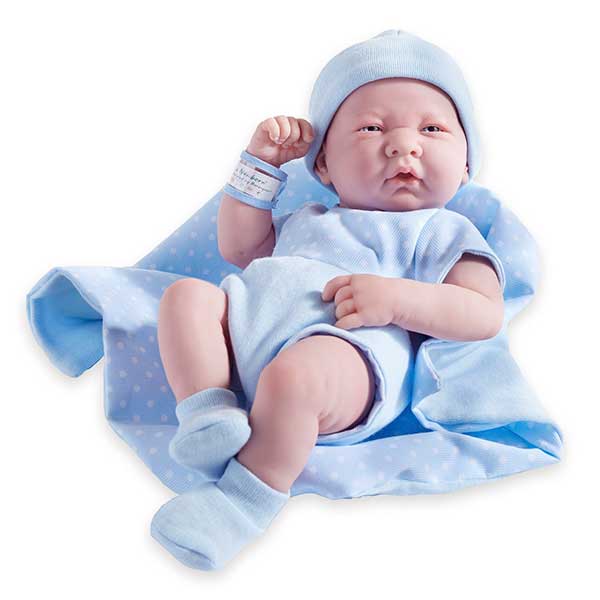 Muñeco Newborn Vestido Azul y Mantita Lunares 36cm - Imagen 1