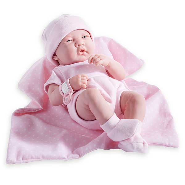 Muñeca Newborn Vestido Rosa y Mantita Lunares 36cm - Imagen 1