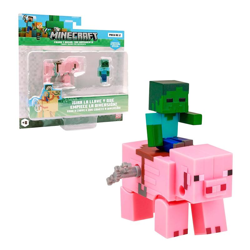 Minecraft Figura Baby Zombie y Cerdo con Movimiento