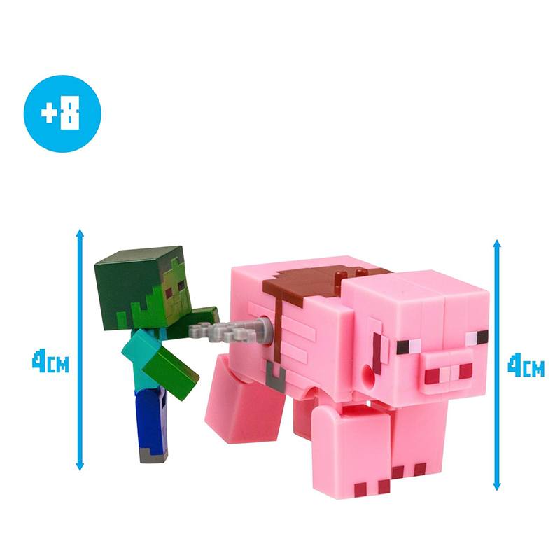 Minecraft Figura Baby Zombie y Cerdo con Movimiento - Imagen 1