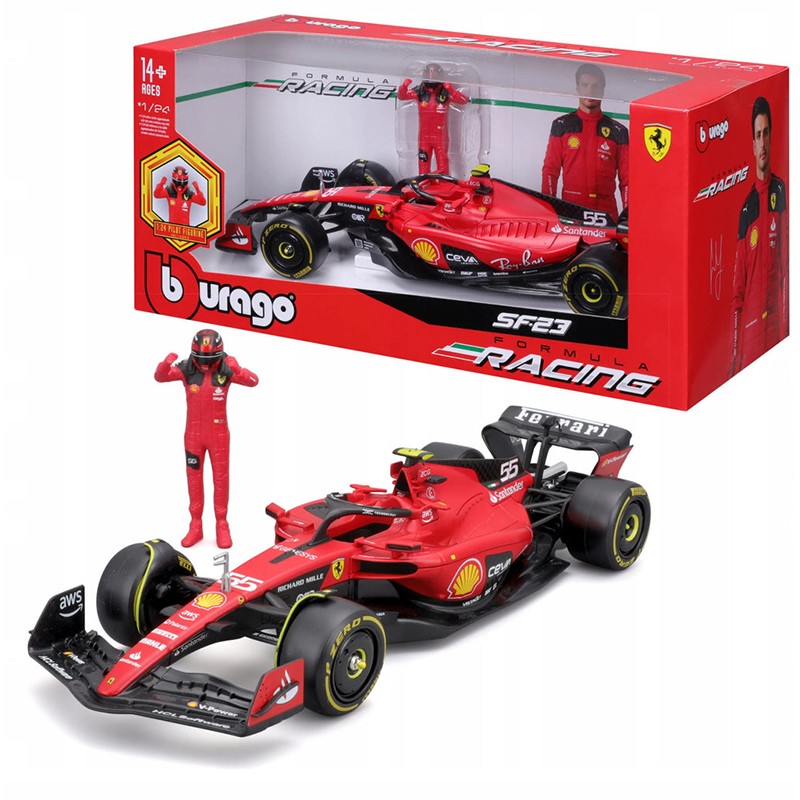 Burago Carro Ferrari F1 SF-23 Carlos Sainz com piloto 1:24