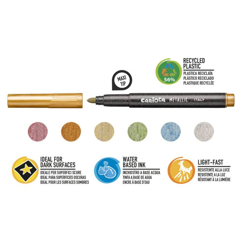 Carioca Caixa 6 Marcadores Metálicos Ponta Maxi - Imagem 2