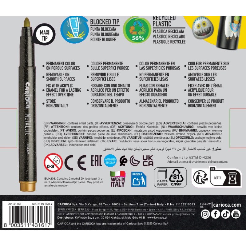 Carioca Caixa 6 Marcadores Metálicos Ponta Maxi - Imagem 3