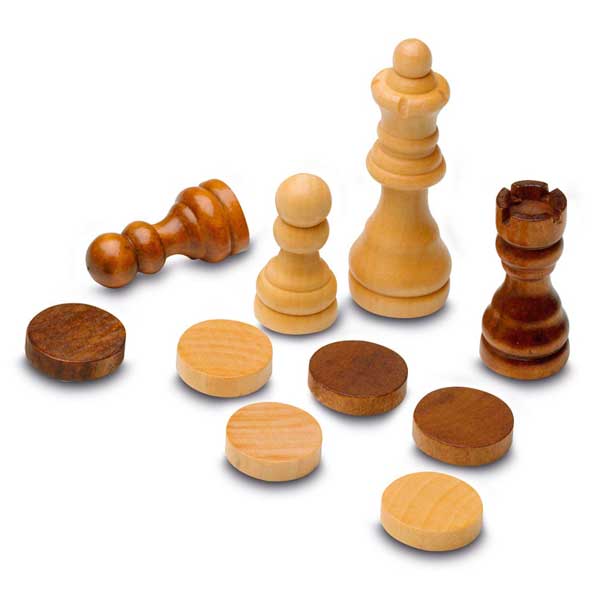 Conjunto 3 en 1 Xadrez-Damas-Backgammon de Madeira - Imagem 4