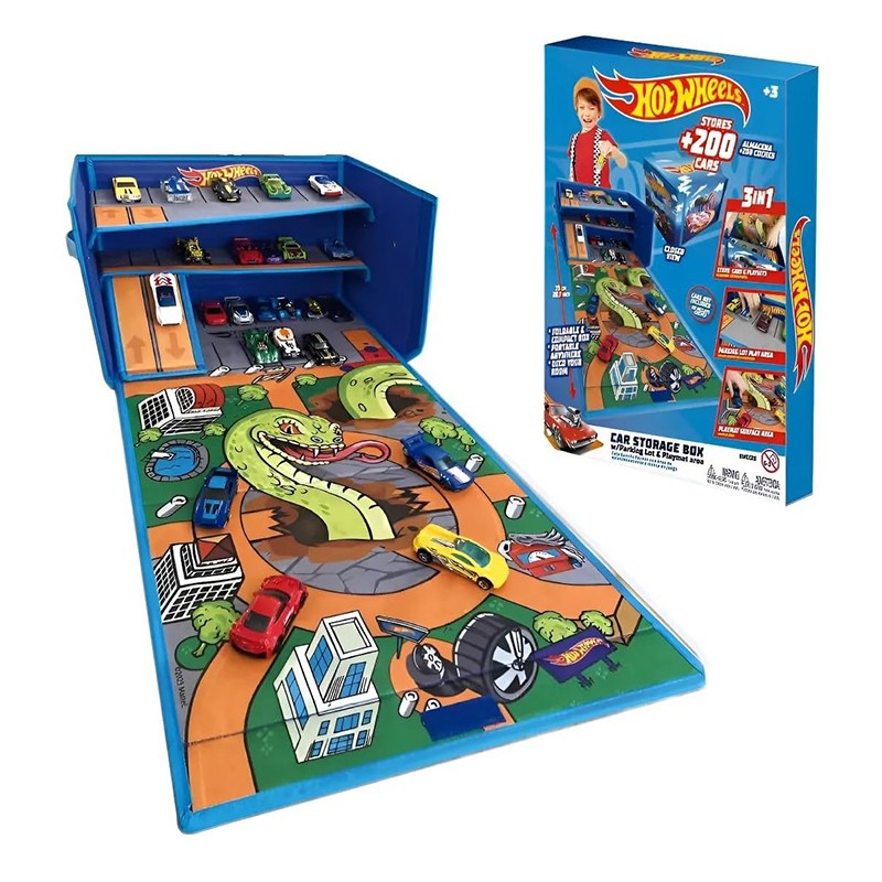 Hot Wheels Caja Organizadora de Coches con Pista y Área de Juego