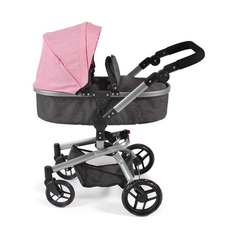 Cochecito para Muñecas Yolo 2 en 1 Gris Antracita y Rosa - Imagen 1