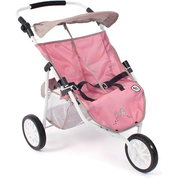 Silla Gemelar Jogger Muñecas 3 Ruedas Gris/Rosa