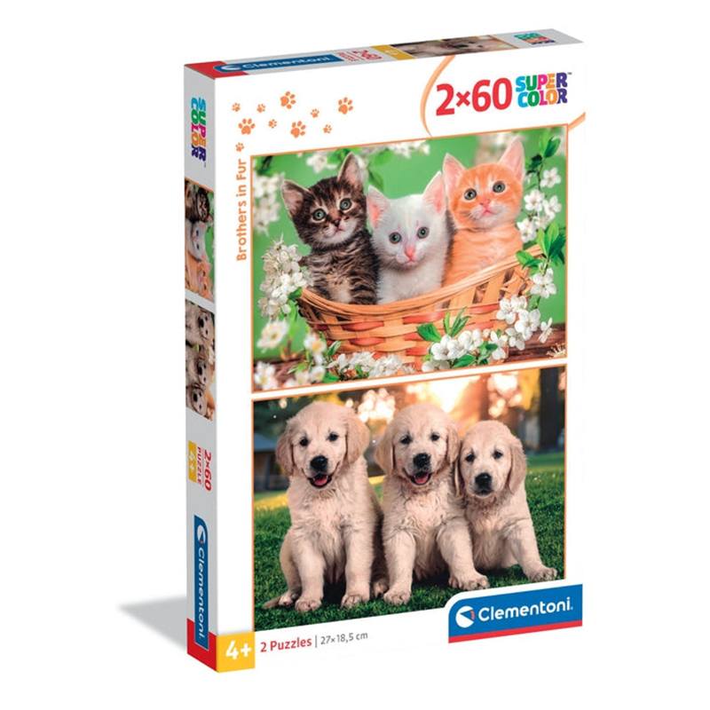 Puzzle Hermanos Gatos y Perros 2x60p