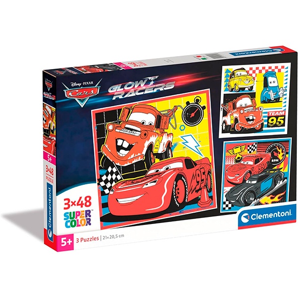 Cars Puzzle 3x48p Glow Racers - Imatge 1