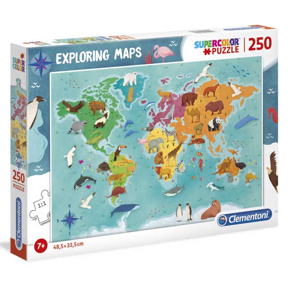 Puzzle 250p Mapa del Món Animals - Imatge 1