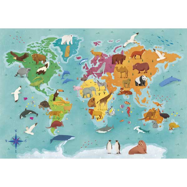 Puzzle 250p Mapa del Mundo Animales - Imatge 1