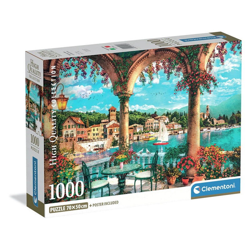Clementoni - Puzzle 1000p HQC Varanda com vista para o Lago de Como panorâmico