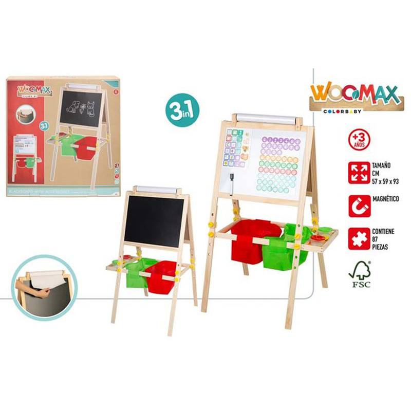 Pizzarra infantil de madera 3en1 con accesorios 93cm - Imagen 5