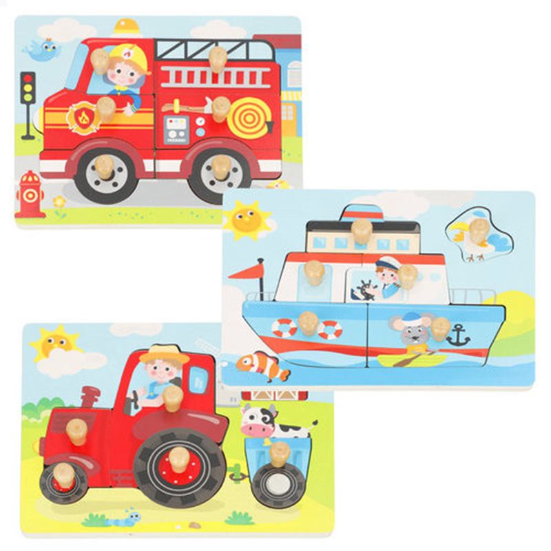 Puzzle 6p encaixável Madeira Veículos