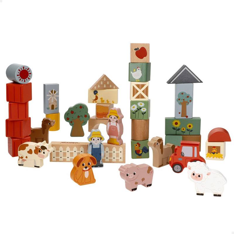 Conjunto de 36p de blocos de madeira animais de quinta