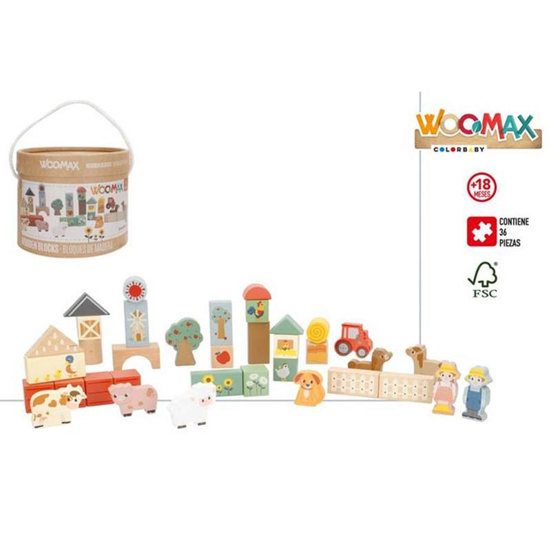 Set 36p de bloques de madera animales granja - Imagen 1