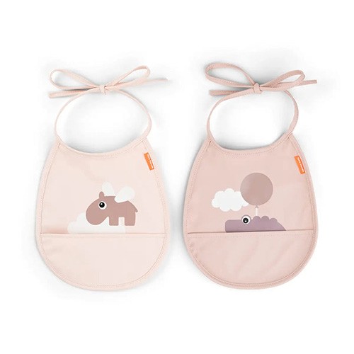 Pack de 2 Babadores com Bolso Pequeno Happy Clouds Rosa - Imagem 1