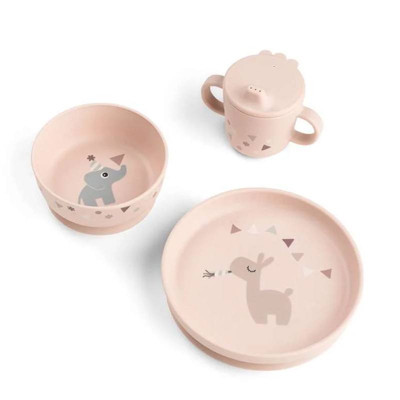 Done By Deer Set Vajilla infantil Foodie con ventosa Rosa