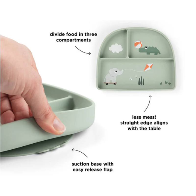 Done By Deer Plato de compartimentos Stick and Stay - Parque infantil - Verde - Imagen 1