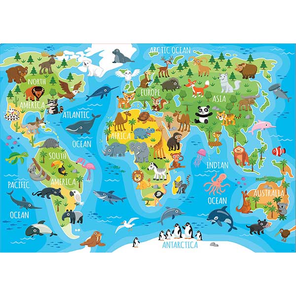 Puzzle 150P Mapa-Múndi Animals - Imagem 1