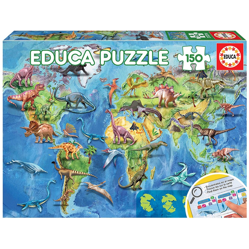 Puzzle 150p Mapamundi Dinosaurios - Imagen 1