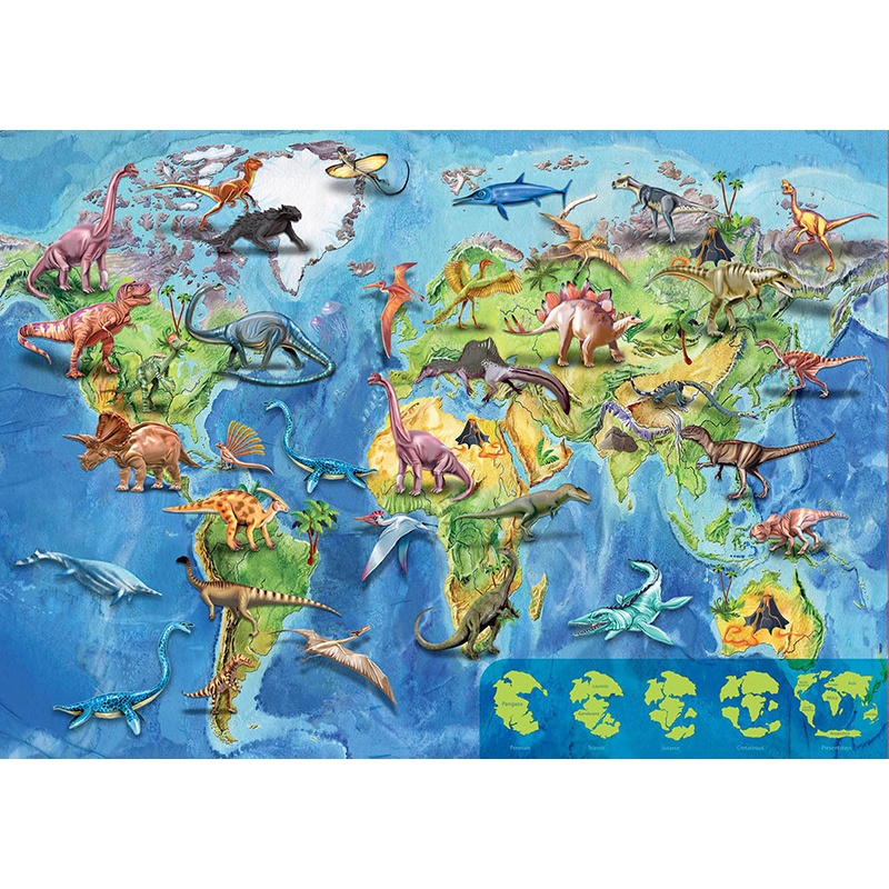 Puzzle 150p Mapamundi Dinosaurios - Imagen 1