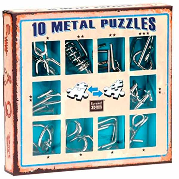 Caixa 10 Puzzles Paciència Metàl·ics Blau - Imatge 1