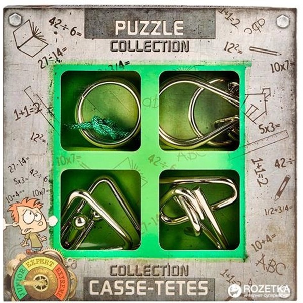 Caixa com 4 quebra-cabeças de metal verde - Imagem 1