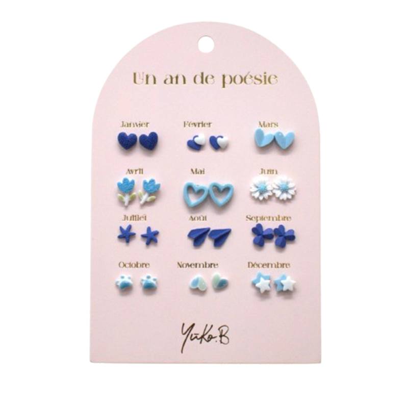 Conjunto 12 Pares de Brincos Cerâmica Azul