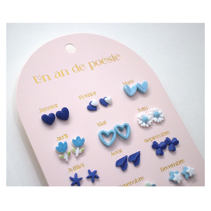 Conjunto 12 Pares de Brincos Cerâmica Azul - Imagem 1