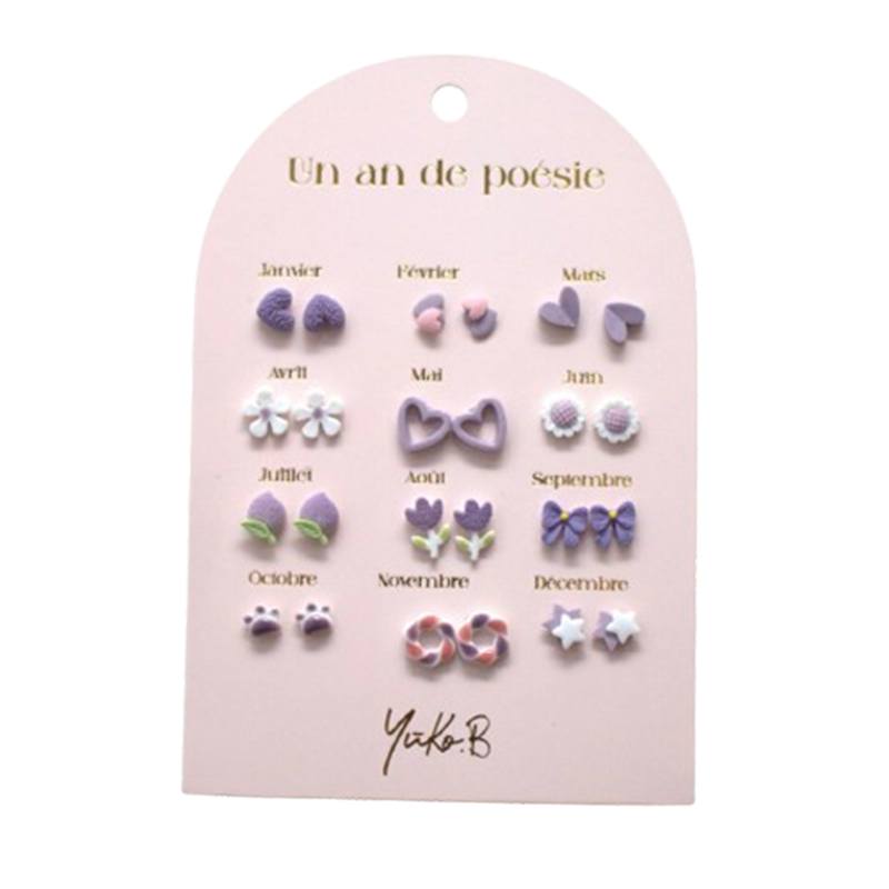 Conjunto 12 Pares de Brincos Cerâmica Lilás