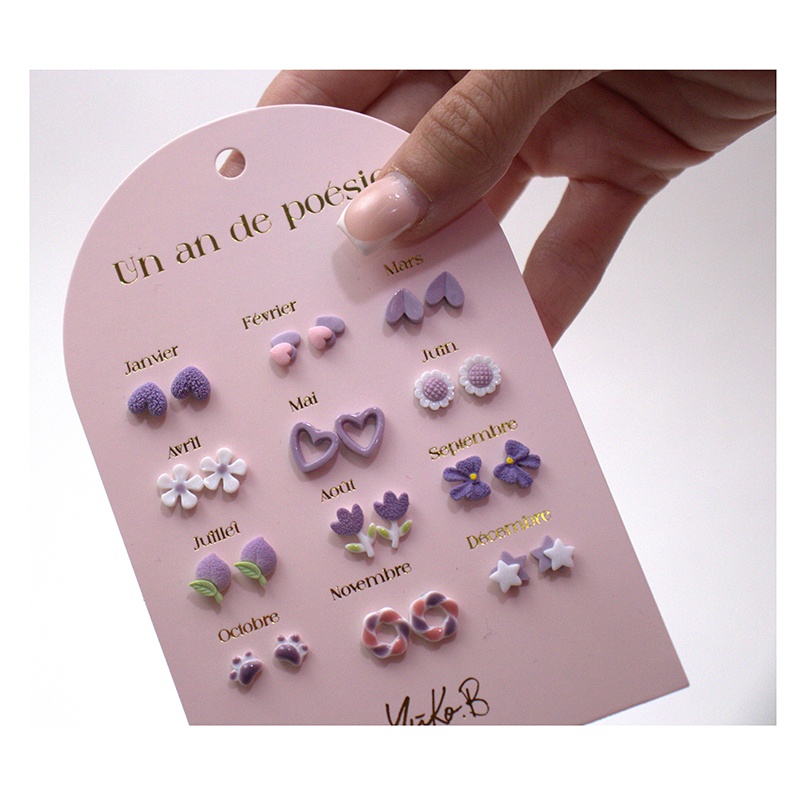 Conjunto 12 Pares de Brincos Cerâmica Lilás - Imagem 1