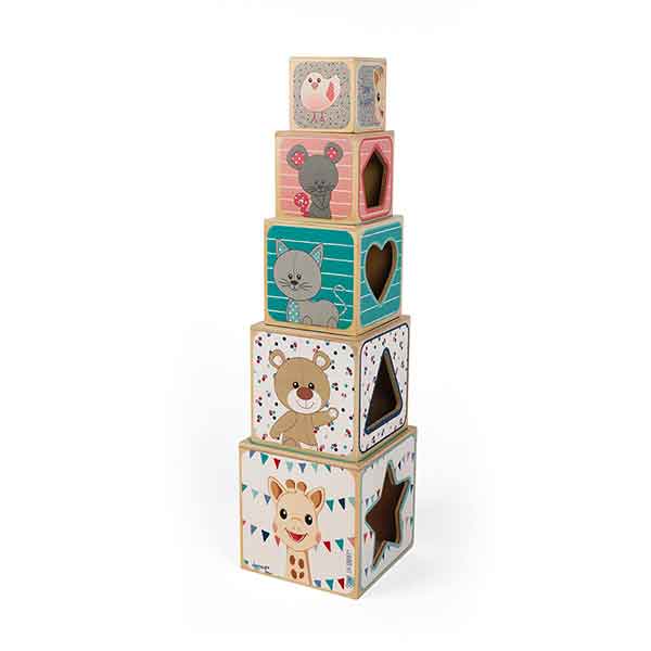 Janod Pirámide De 5 Cubos De Madera Sophie La Girafe - Imagen 1