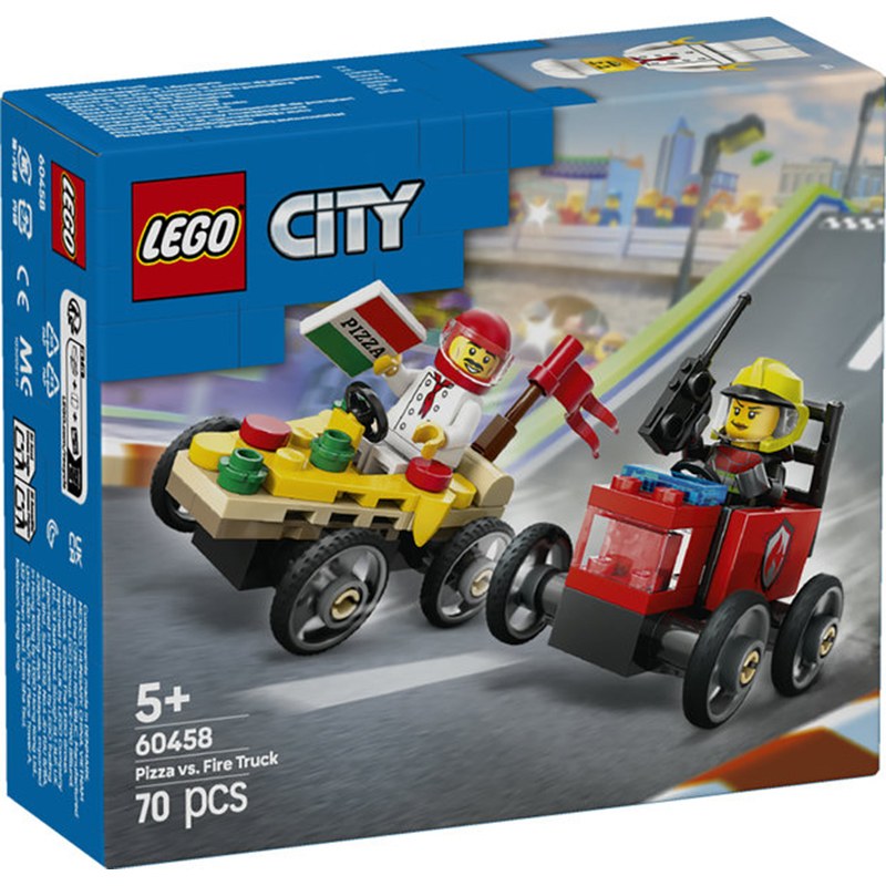 Lego City 60458 - Pacote de carros de corrida Pizza vs. Camião de Bombeiros