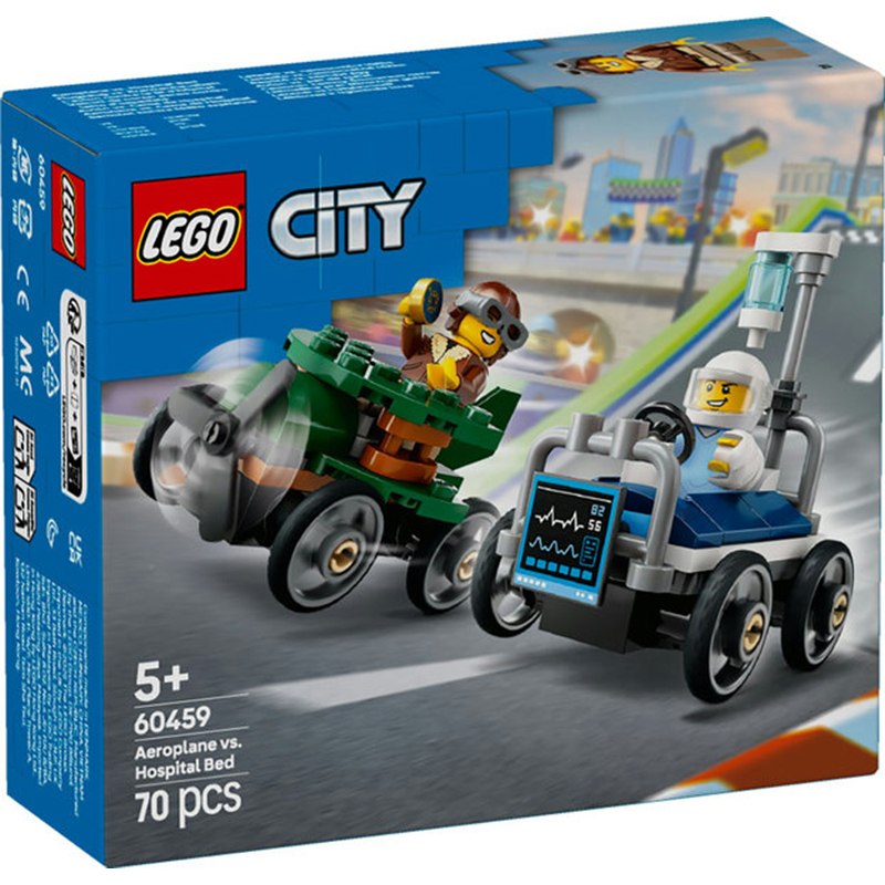 Lego City 60459 - Pacote de carros de corrida: avião vs. Cama de hospital