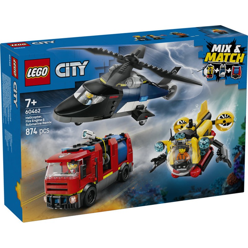 Lego City 60462 - Remix: Helicóptero, Camião de Bombeiros e Submarino
