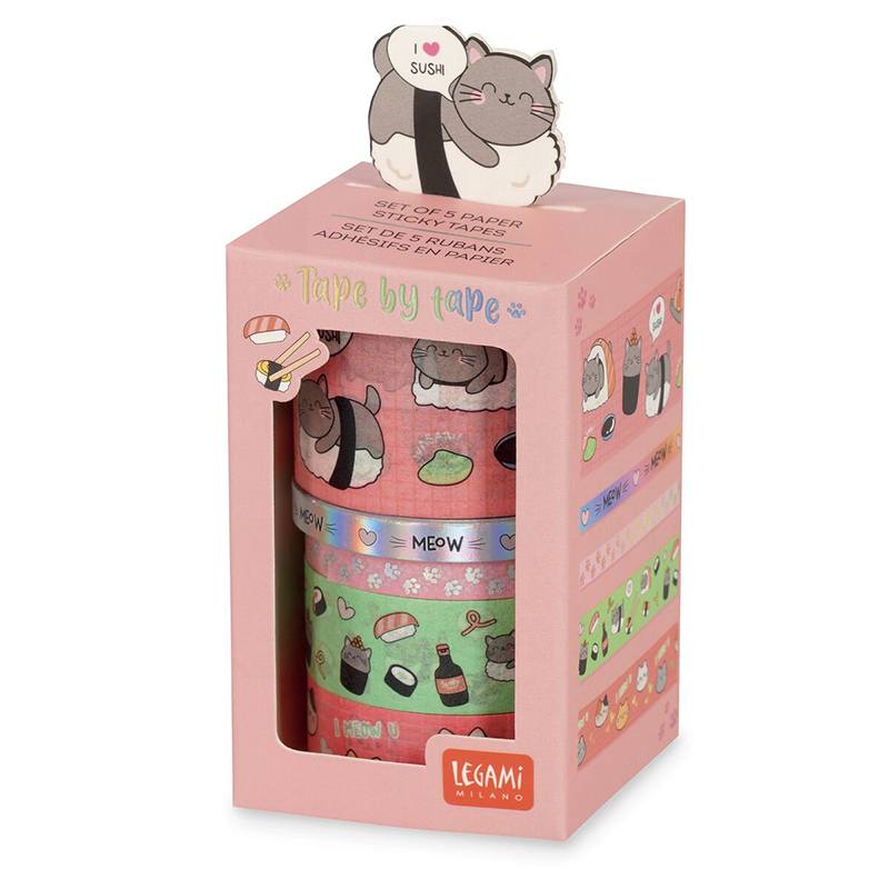 Conjunto 5 Fitas Adesivas de Papel Sushi Cat LEGAMI - Imagem 1
