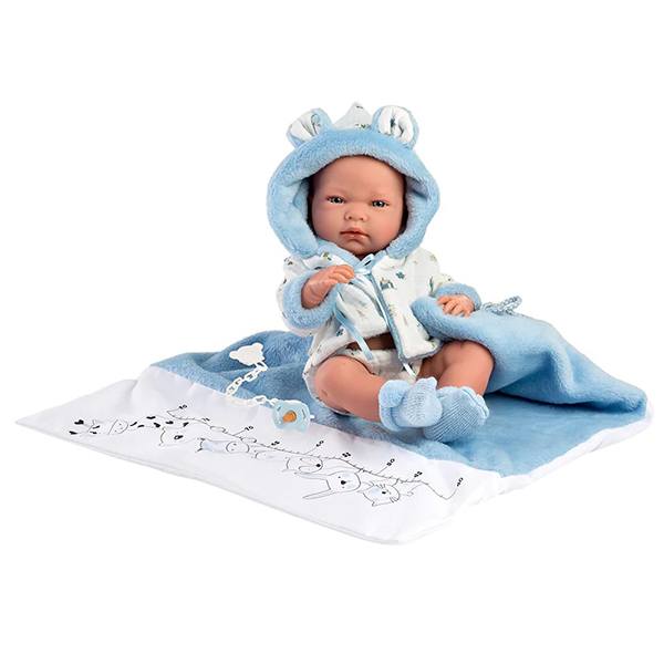 Boneco Nico Newborn Toalha Azul 40cm - Imagem 1