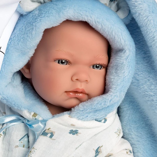 Boneco Nico Newborn Toalha Azul 40cm - Imagem 3